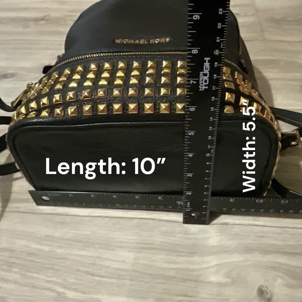 Michael Kors Black leather with metallic Gold studs rivet Backpack chic rockstar - Picture 15 of 16